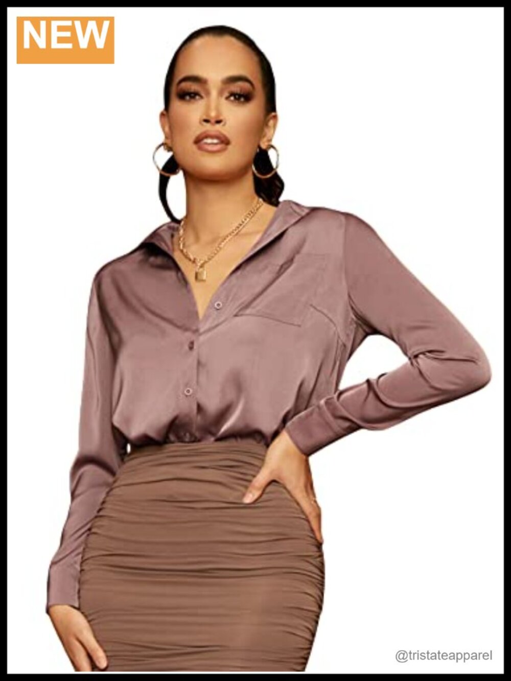 Satin Long Sleeve Button Up Blouse Work Office Silky Shirt